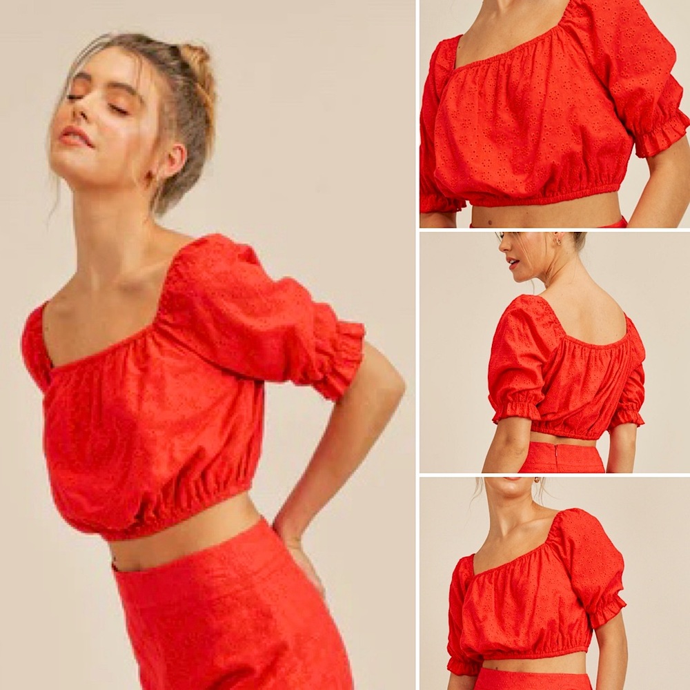 Sadie & Sage: Ruffle Eyelet Crop Top